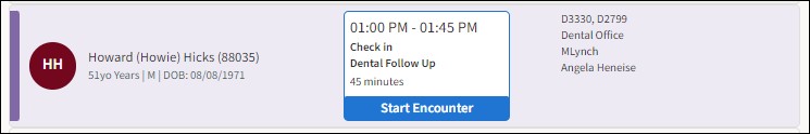 Clinical Huddle patient example with Start Encounter option